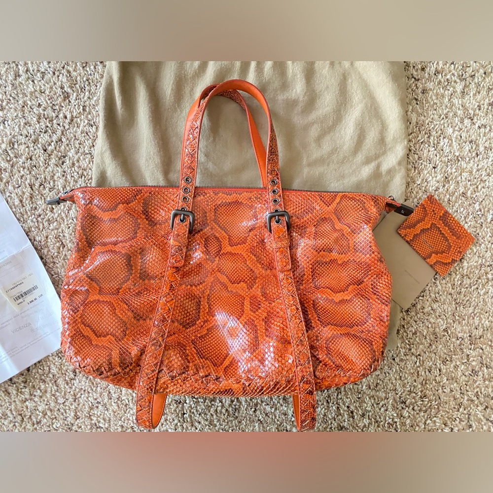 Bottega Veneta Python Skin Orange Leather Shoulde… - image 8